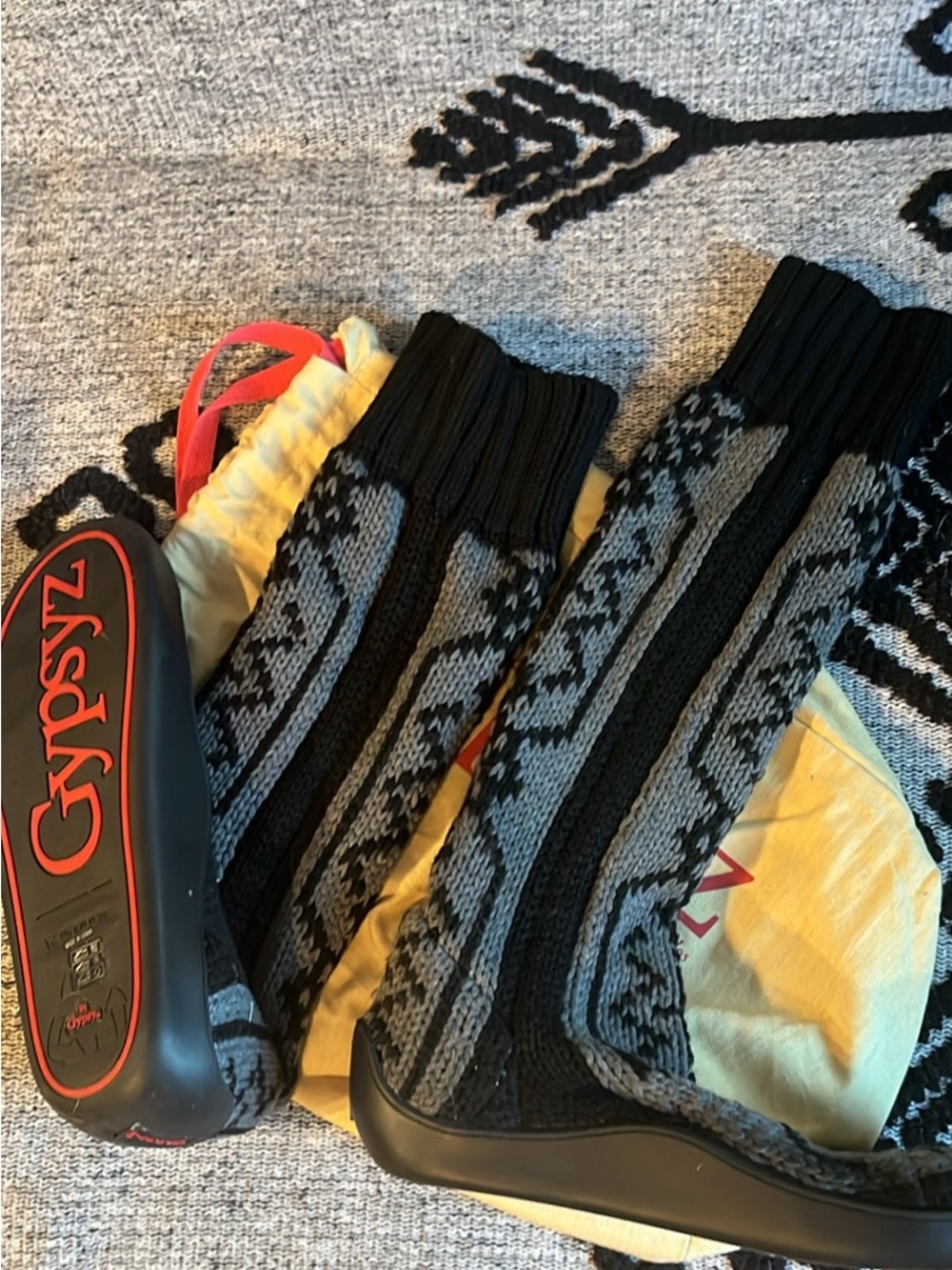 Black & Gray Knit Over-the-Calf Sock Boots